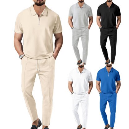 Men's Fashion Personality Solid Color Waffle Lapel Suit - Image 2