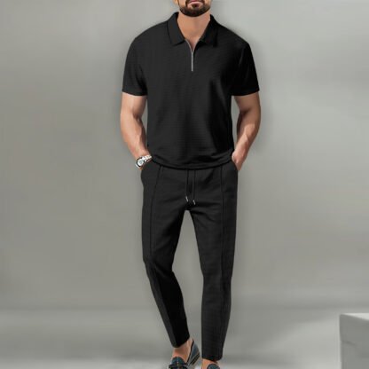 Men's Fashion Personality Solid Color Waffle Lapel Suit - Image 4
