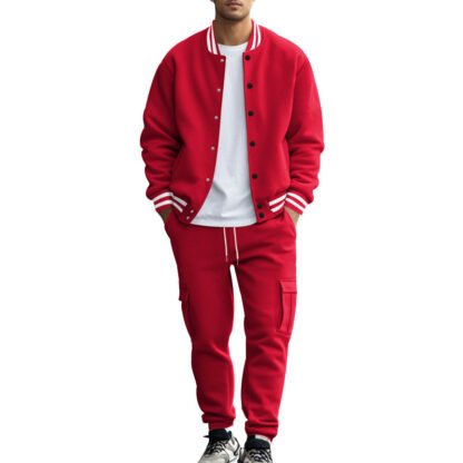 Stand Collar Baseball Uniform Trousers Fleece-lined Casual Coat Sports Suit - Image 9