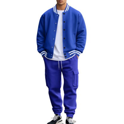 Stand Collar Baseball Uniform Trousers Fleece-lined Casual Coat Sports Suit - Image 2