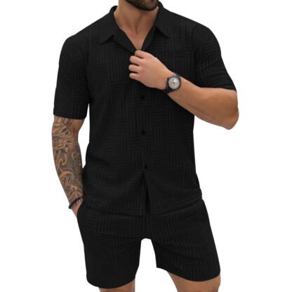 Men's Jacquard Button Shirt Lapel Casual T-shirt Suit - Image 5