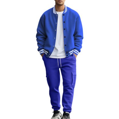 Stand Collar Baseball Uniform Trousers Fleece-lined Casual Coat Sports Suit - Image 6