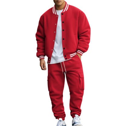 Stand Collar Baseball Uniform Trousers Fleece-lined Casual Coat Sports Suit - Image 5