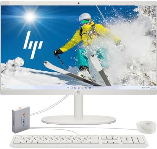 HP 2025 New 22 Inch All-in-One Desktop Computer • 12GB RAM • 256GB PCIe SSD • Intel CPU • Ultra-Quiet Design • Microsoft Office Trial • Wi-Fi 6 • White KB & Mouse • WOWPC Recovery USB • Windows 11 : Electronics